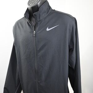 Nike Full Zip Track Jacket Mens Size Large Black Dri Fit Performance W/ Pockets
